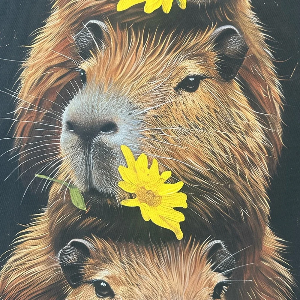 Capybara Art Print with Yellow Flowers